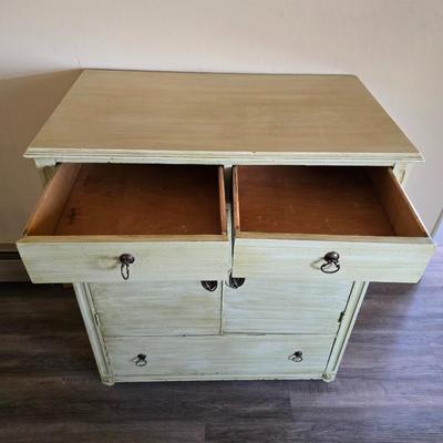 Distressed Walnut Chest of Drawers with front cabinet doors