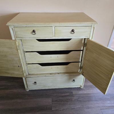 Distressed Walnut Chest of Drawers with front cabinet doors