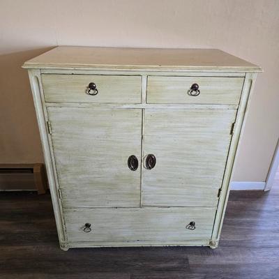 Distressed Walnut Chest of Drawers with front cabinet doors