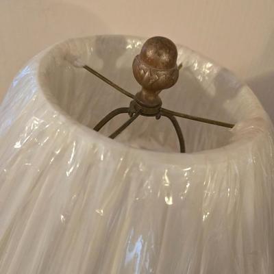 28" traditional-style brass table lamp with an ornate base and a white pleated shade