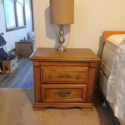 Broyhill River Oak two-drawer nightstand with lamp