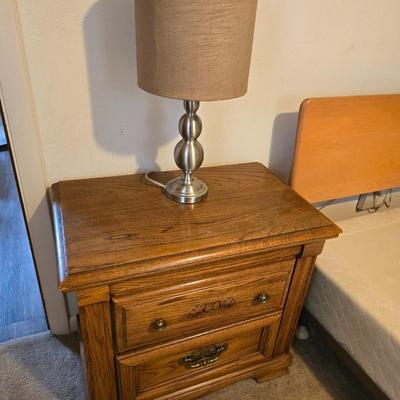 Broyhill River Oak two-drawer nightstand with lamp