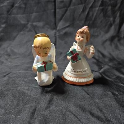 Vintage Schmid Brothers Christmas angel figurine and a ceramic December angel bell.