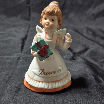 Vintage Schmid Brothers Christmas angel figurine and a ceramic December angel bell.