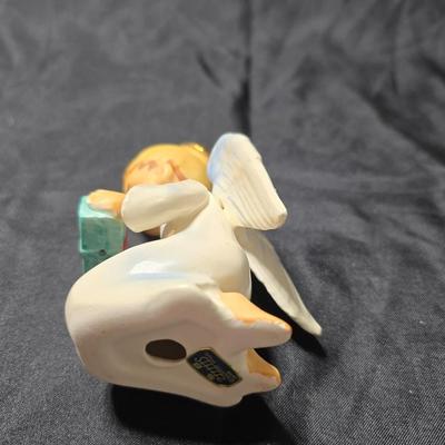 Vintage Schmid Brothers Christmas angel figurine and a ceramic December angel bell.