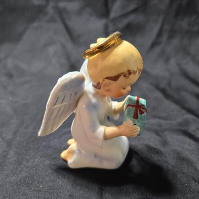 Vintage Schmid Brothers Christmas angel figurine and a ceramic December angel bell.
