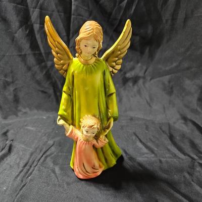 Hand Painted angel with child figurine - Ceramic Angel