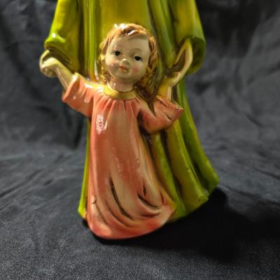 Hand Painted angel with child figurine - Ceramic Angel
