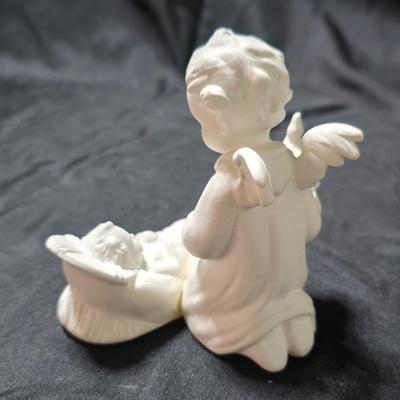 Vintage Goebel Sacrart HX 262 Angel with Baby Jesus figurine in white matte porcelain.