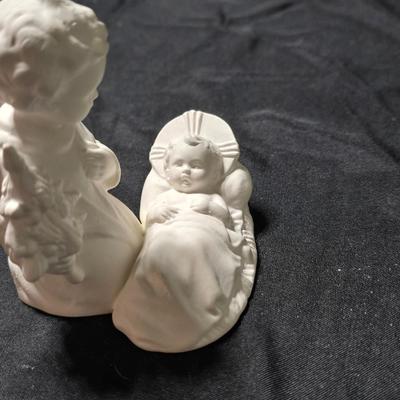 Vintage Goebel Sacrart HX 262 Angel with Baby Jesus figurine in white matte porcelain.