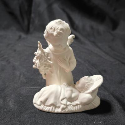 Vintage Goebel Sacrart HX 262 Angel with Baby Jesus figurine in white matte porcelain.