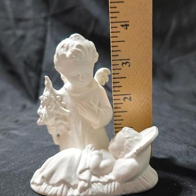 Vintage Goebel Sacrart HX 262 Angel with Baby Jesus figurine in white matte porcelain.