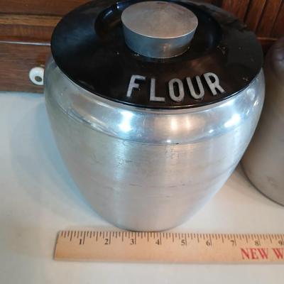 Vintage MCM Kromex spun aluminum canister set from the 1950s.