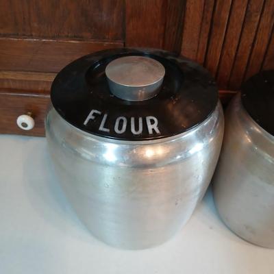 Vintage MCM Kromex spun aluminum canister set from the 1950s.