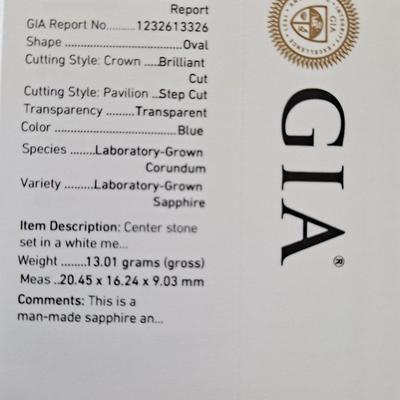 GIA CERTIFIED LAB GROWN SAPPHIRE RING