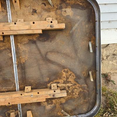 Vintage 1950s Mid-Century Modern gray and red Formica dinette table with chrome legs.