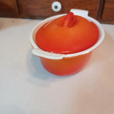 1950s Flame Cocotte Single Small Lidded Oval Pot 2 Cups Vintage Descoware Belgium Cast Iron Enameled French Cookware