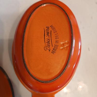 1950s Flame Cocotte Single Small Lidded Oval Pot 2 Cups Vintage Descoware Belgium Cast Iron Enameled French Cookware