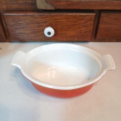 1950s Flame Cocotte Single Small Lidded Oval Pot 2 Cups Vintage Descoware Belgium Cast Iron Enameled French Cookware