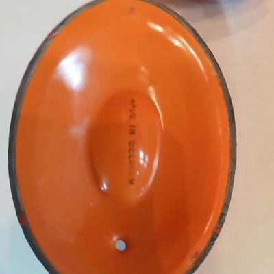 1950s Flame Cocotte Single Small Lidded Oval Pot 2 Cups Vintage Descoware Belgium Cast Iron Enameled French Cookware