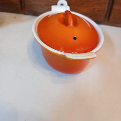 1950s Flame Cocotte Single Small Lidded Oval Pot 2 Cups Vintage Descoware Belgium Cast Iron Enameled French Cookware