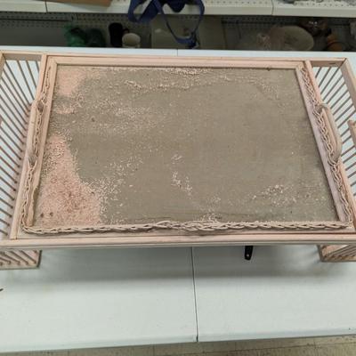 Pale Pink Hollywood Regency Bamboo & Wicker Bed Breakfast Tray