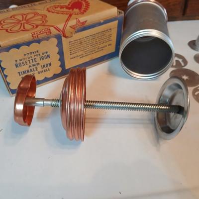 Vintage Nordic Ware Double Rosette and Timbale Iron set and a Vintage Mirro cookie press and decorator set