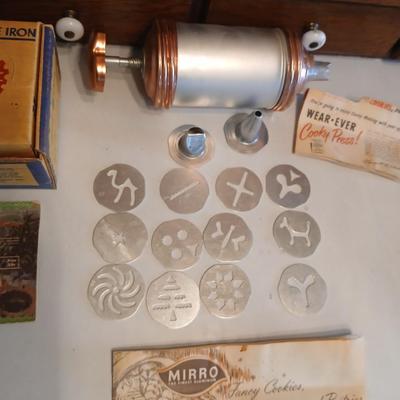 Vintage Nordic Ware Double Rosette and Timbale Iron set and a Vintage Mirro cookie press and decorator set