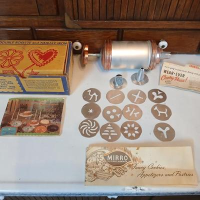 Vintage Nordic Ware Double Rosette and Timbale Iron set and a Vintage Mirro cookie press and decorator set