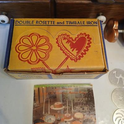 Vintage Nordic Ware Double Rosette and Timbale Iron set and a Vintage Mirro cookie press and decorator set