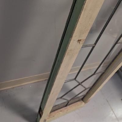 Antique Leaded Glass Window Panel Set Within A Wood Frame