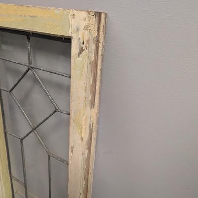 Antique Leaded Glass Window Panel Set Within A Wood Frame