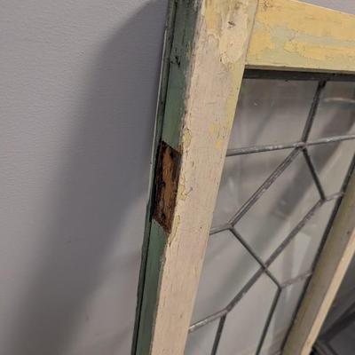 Antique Leaded Glass Window Panel Set Within A Wood Frame