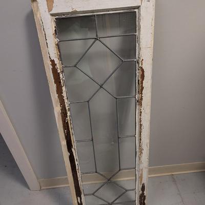 Antique Leaded Glass Window Panel Set Within A Wood Frame