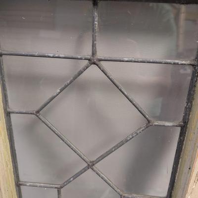 Antique Leaded Glass Window Panel Set Within A Wood Frame