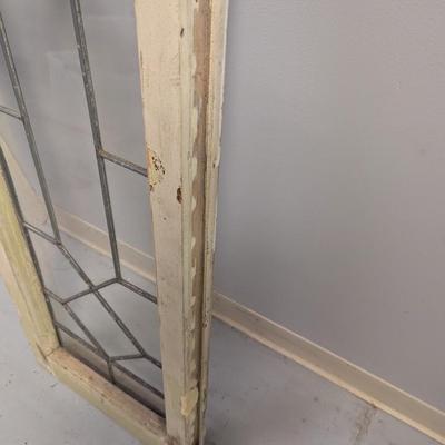 Antique Leaded Glass Window Panel Set Within A Wood Frame