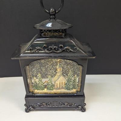 Illuminated 12" Glitter Lantern Church Scene with Swirling Snow