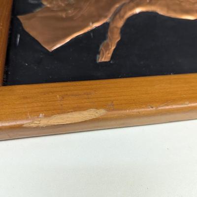 Vintage Framed Stamped Copper Paintings Panther Jaguar