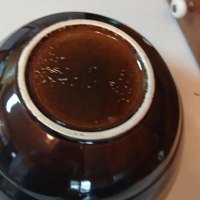 Set of three vintage- Nesting glazed brown stoneware drip edge bowls