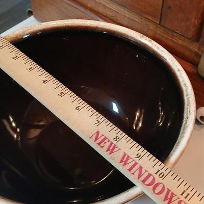 Set of three vintage- Nesting glazed brown stoneware drip edge bowls