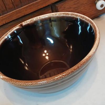 Set of three vintage- Nesting glazed brown stoneware drip edge bowls