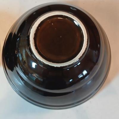 Set of three vintage- Nesting glazed brown stoneware drip edge bowls