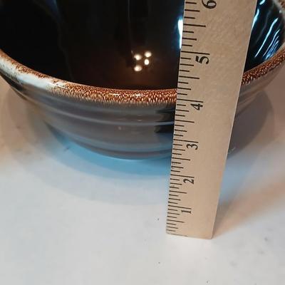 Set of three vintage- Nesting glazed brown stoneware drip edge bowls