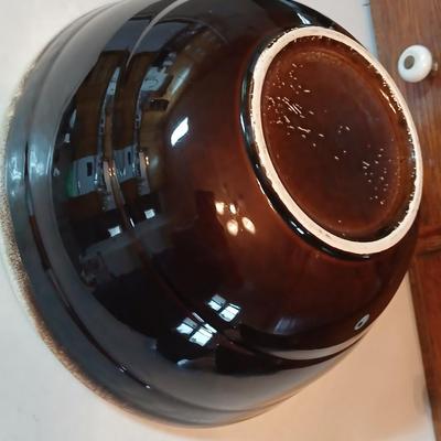 Set of three vintage- Nesting glazed brown stoneware drip edge bowls