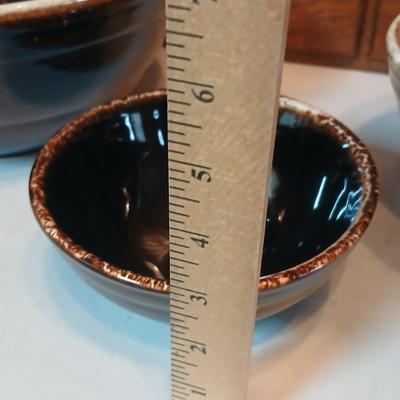Set of three vintage- Nesting glazed brown stoneware drip edge bowls