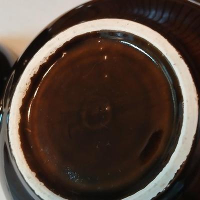 Set of three vintage- Nesting glazed brown stoneware drip edge bowls
