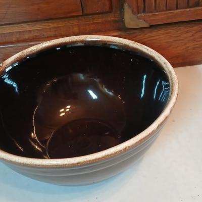 Set of three vintage- Nesting glazed brown stoneware drip edge bowls