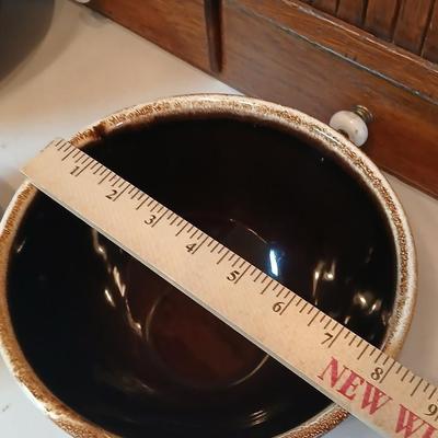 Set of three vintage- Nesting glazed brown stoneware drip edge bowls