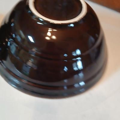 Set of three vintage- Nesting glazed brown stoneware drip edge bowls