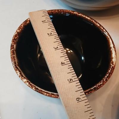 Set of three vintage- Nesting glazed brown stoneware drip edge bowls